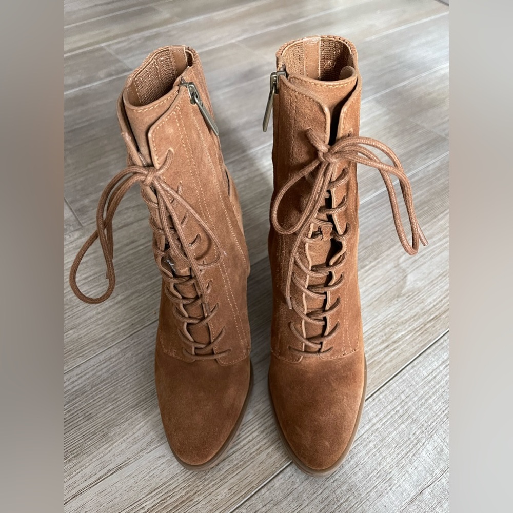 AVAILABLE Michael  Kors Camel Suede booties size 6 with a 3.5 inches heel.